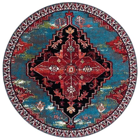 Flowers First 6 ft.-7 in. x 6 ft.-7 in. Vintage Hamadan Traditional Round Power Loomed Rug; Blue & Red FL1857974